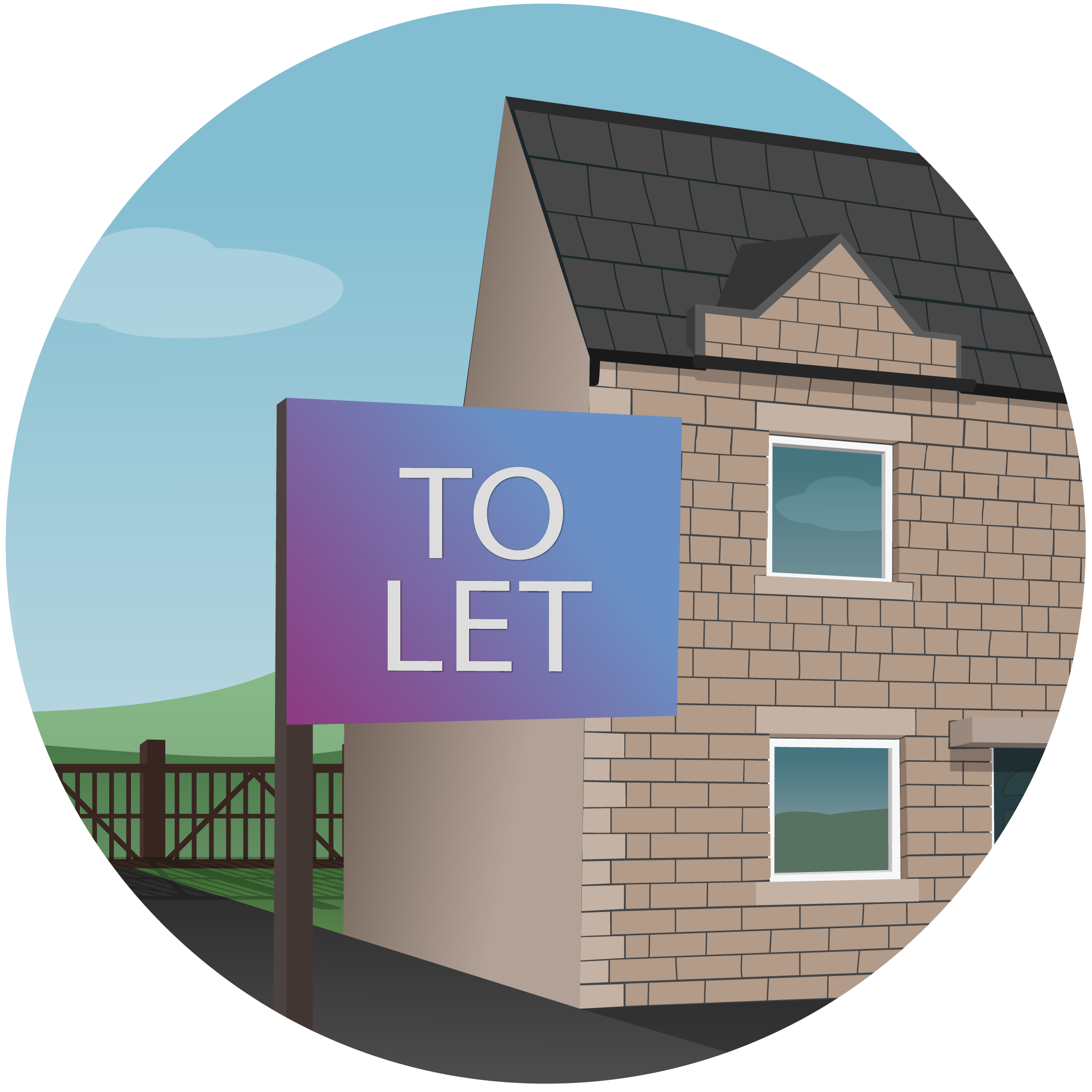 A modern detached house with an estate agent sign outside saying To Let